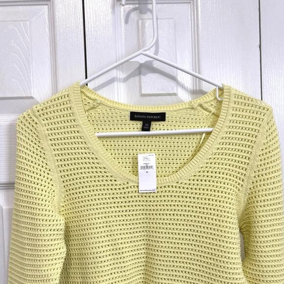 Banana Republic NWT Allover Stitch Yellow Open Knit Sweater XS - Picture 2 of 8